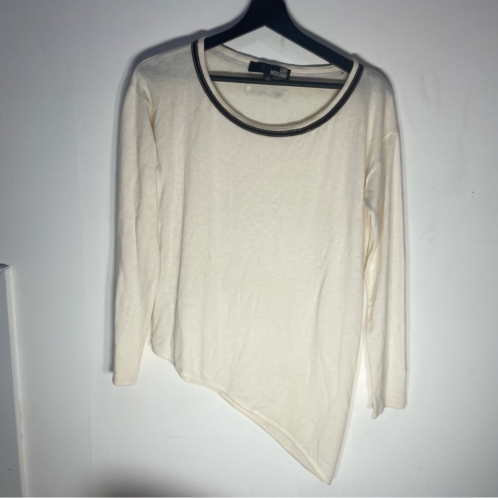 Moschino Cream Asymmetrical Long Sleeve Top